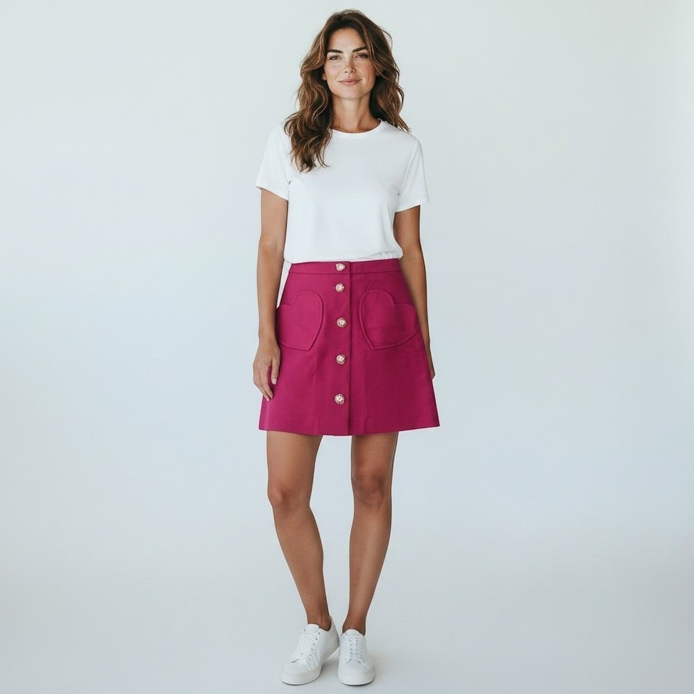 Kate Spade Heart Pocket Mini Skirt Rhubarb Jam Pink Cotton Fall Women Size 2